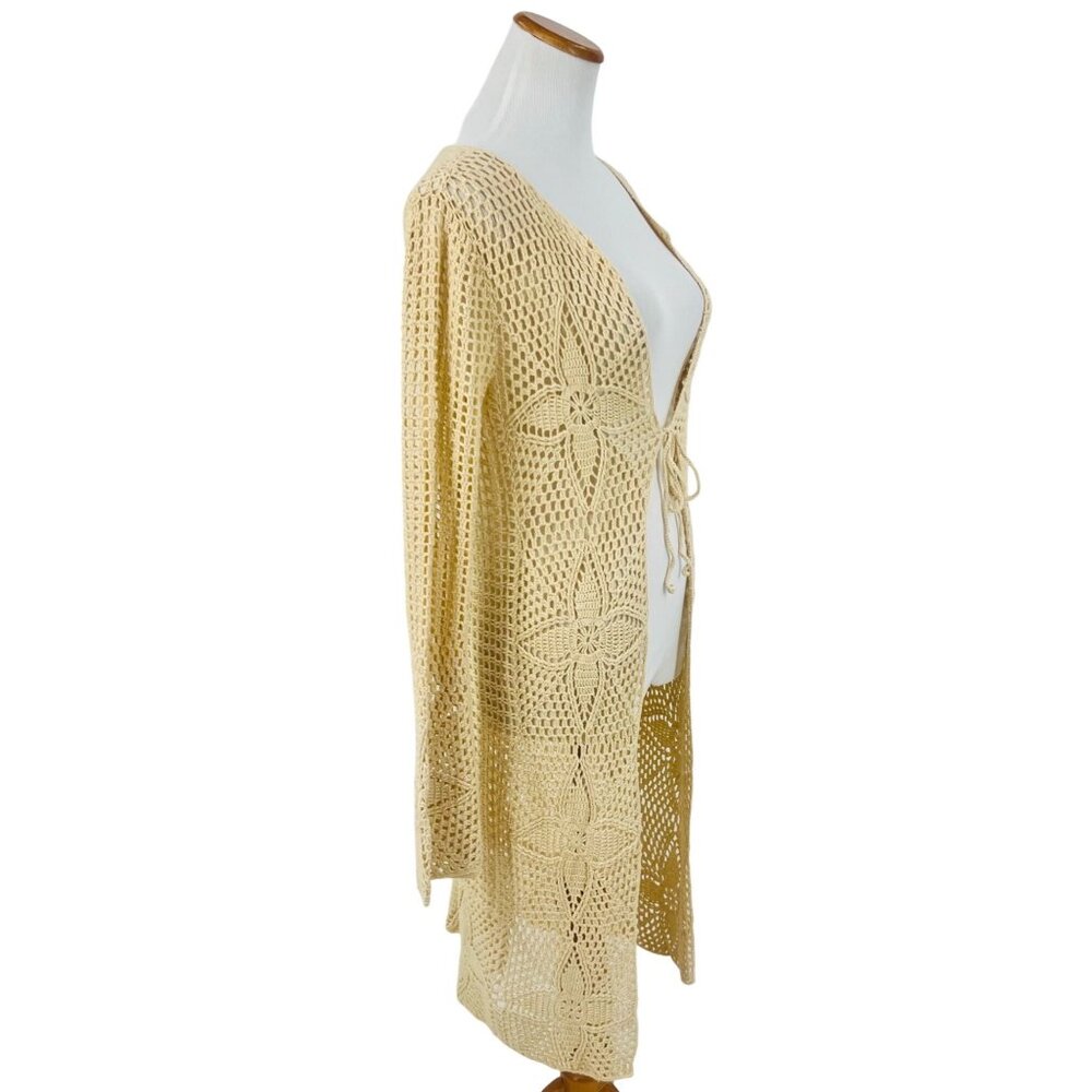 Vintage 90s Crochet Tie Front Duster Cardigan| Boho Coastal Cowgirl Cottagecore - Picture 9 of 16